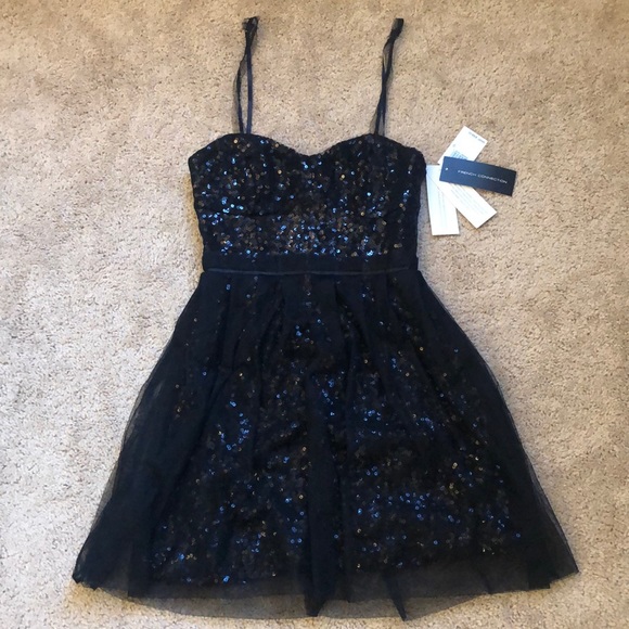 NWT, French Connection, Black Sequin Mini Dress, Size 0 - Picture 1 of 4